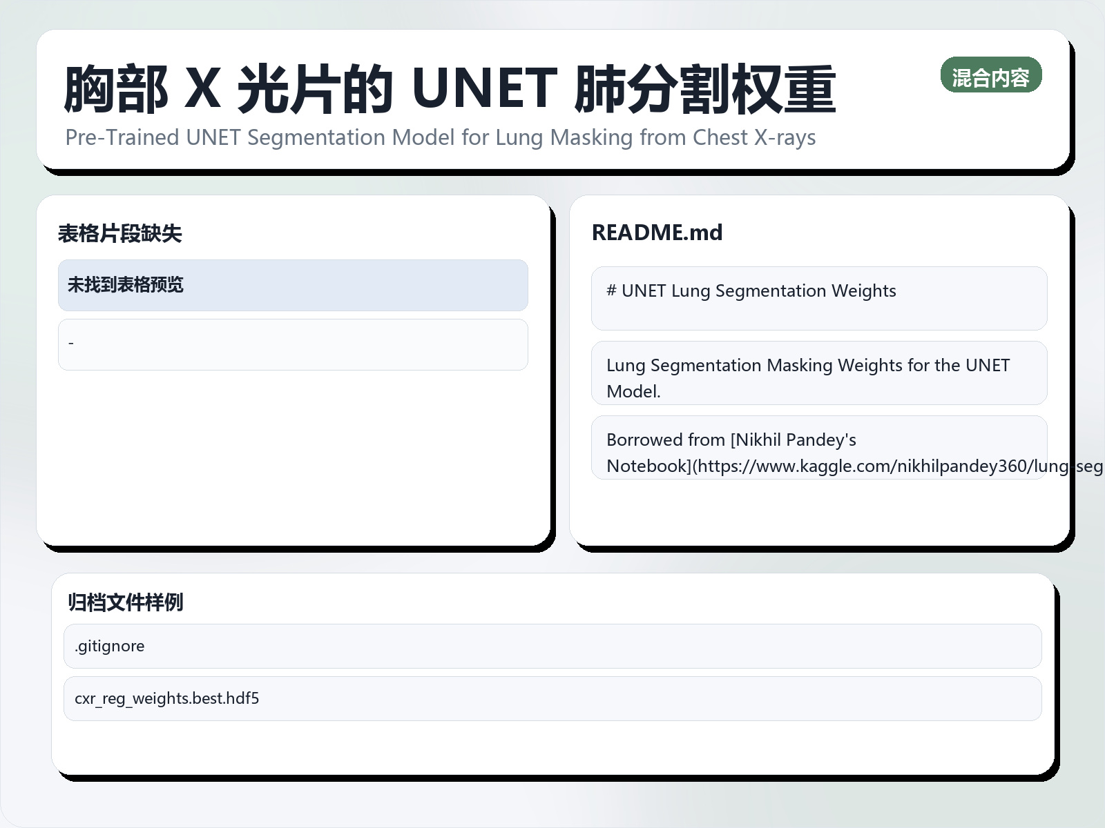 胸部 X 光片的 UNET 肺分割权重