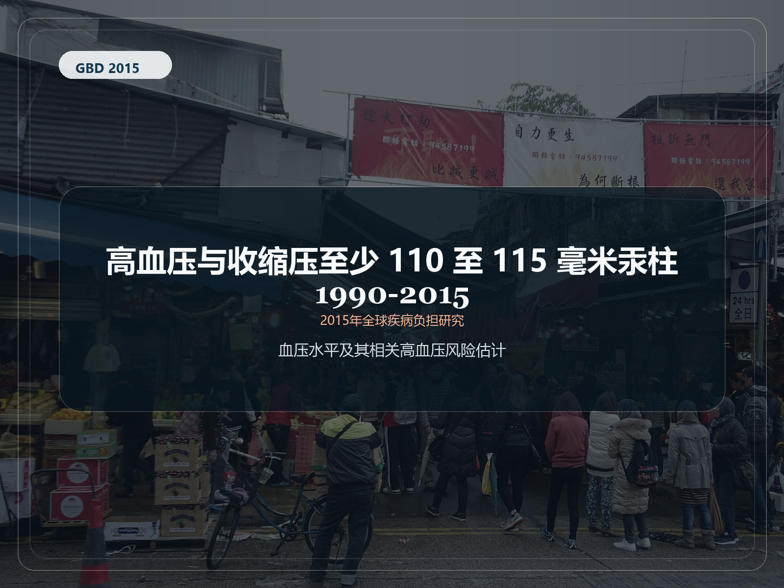 2015 年全球疾病负担研究 高血压和收缩压至少 110 至 115 mm HG 1990-2015