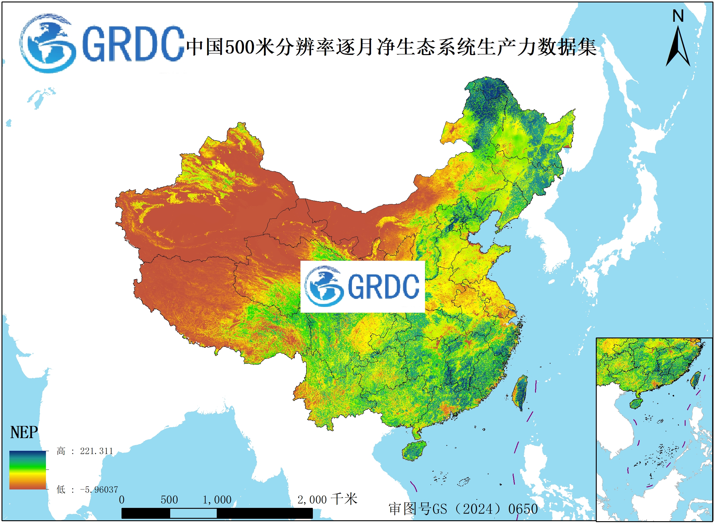 1982-2025年中国逐月500米分辨率净生态系统生产力(NEP)数据集