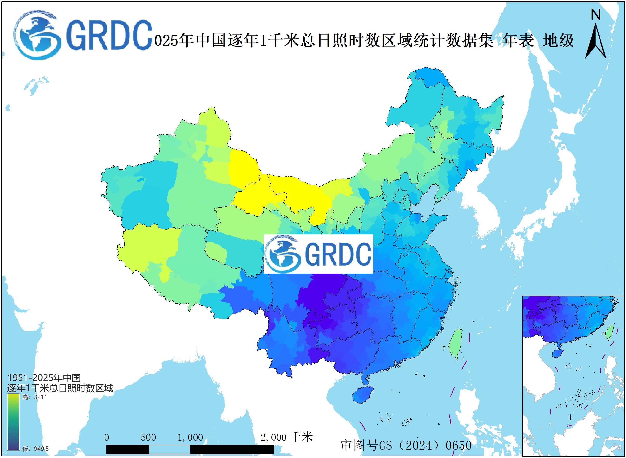 1951-2025年中国1km总日照时数逐年区域统计数据集_年表_地级