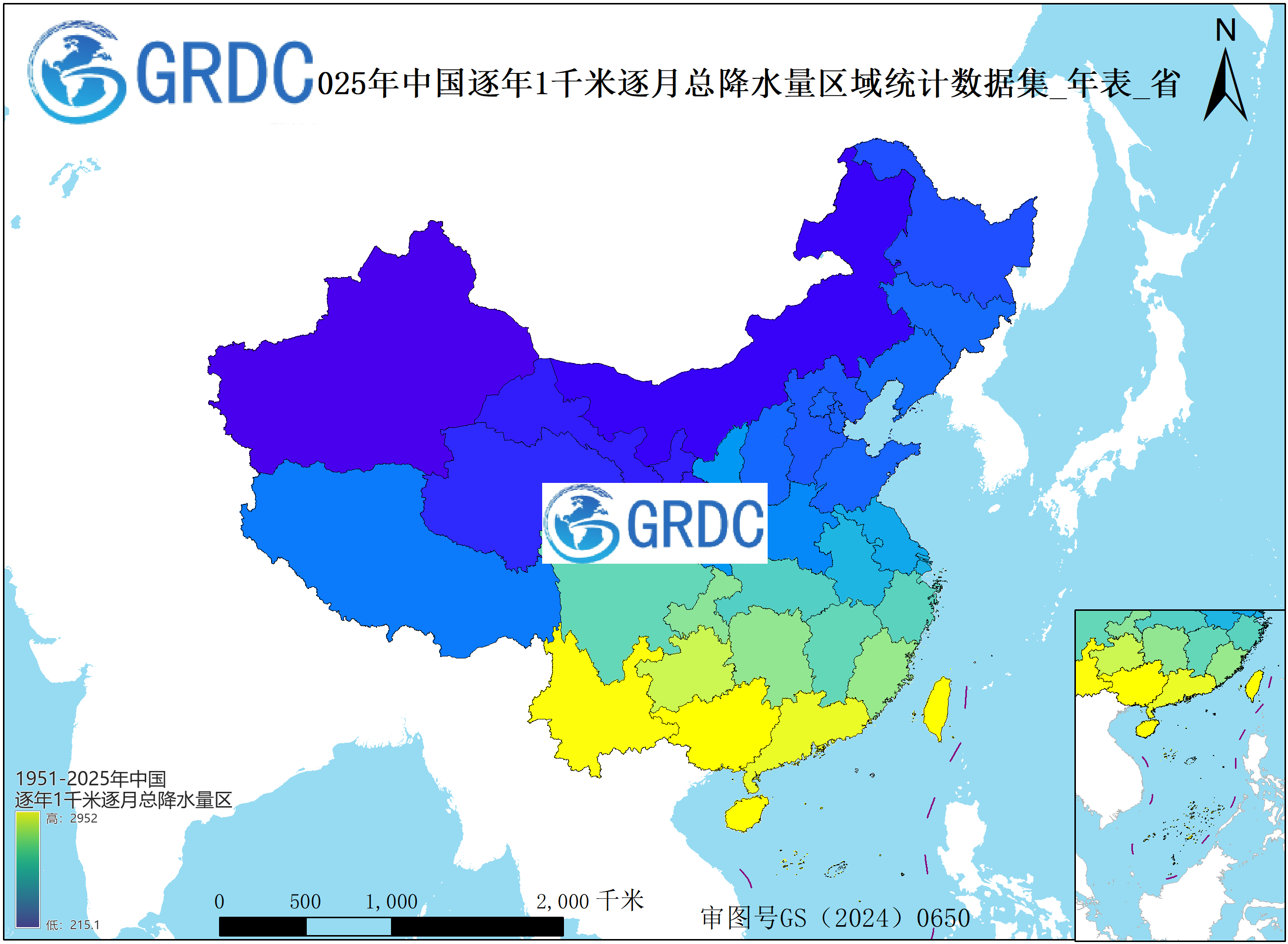 1951-2025年中国1km总降水量逐年区域统计数据集_年表_省
