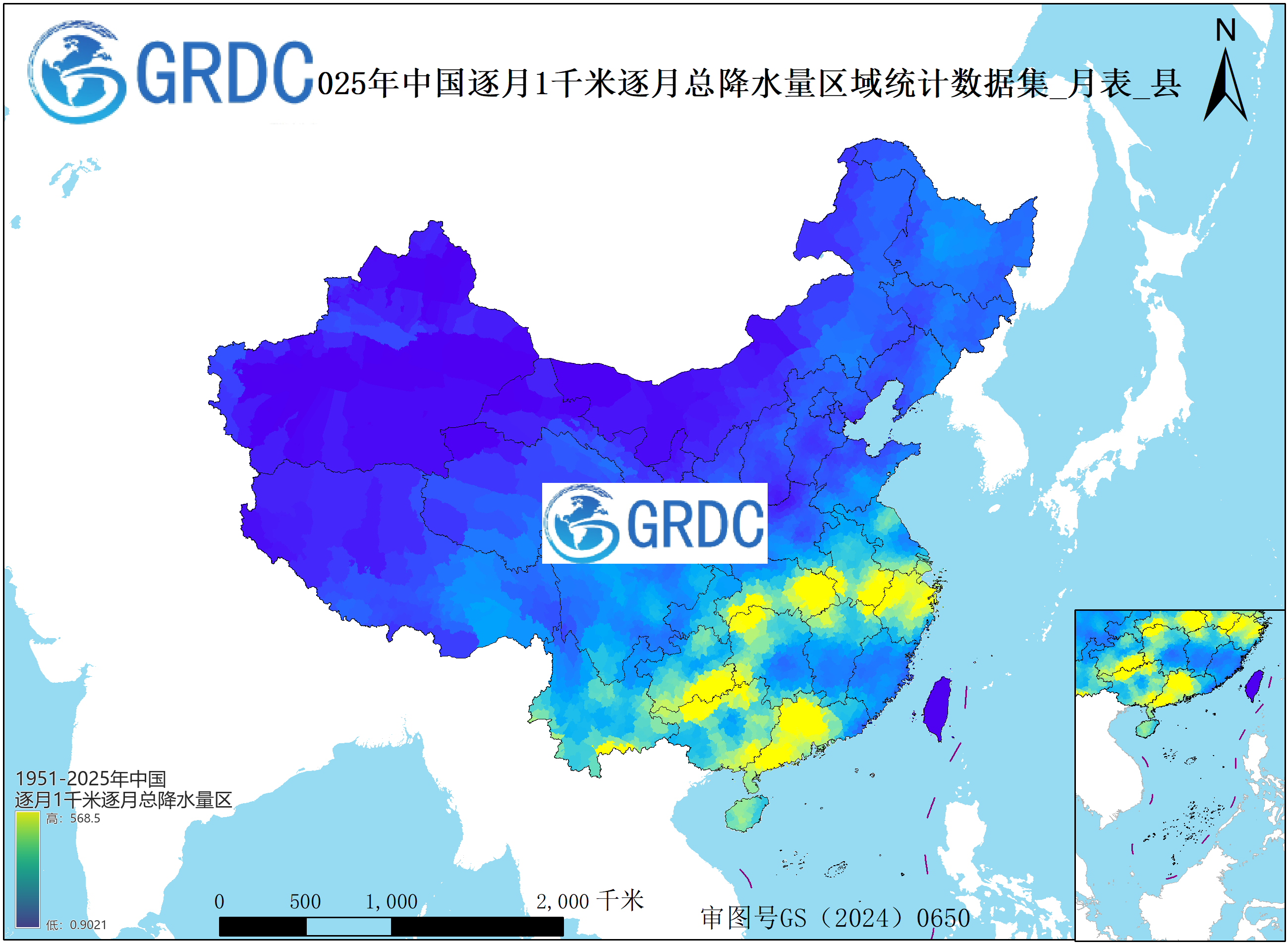 1951-2025年中国1km总降水量逐月区域统计数据集_月表_县