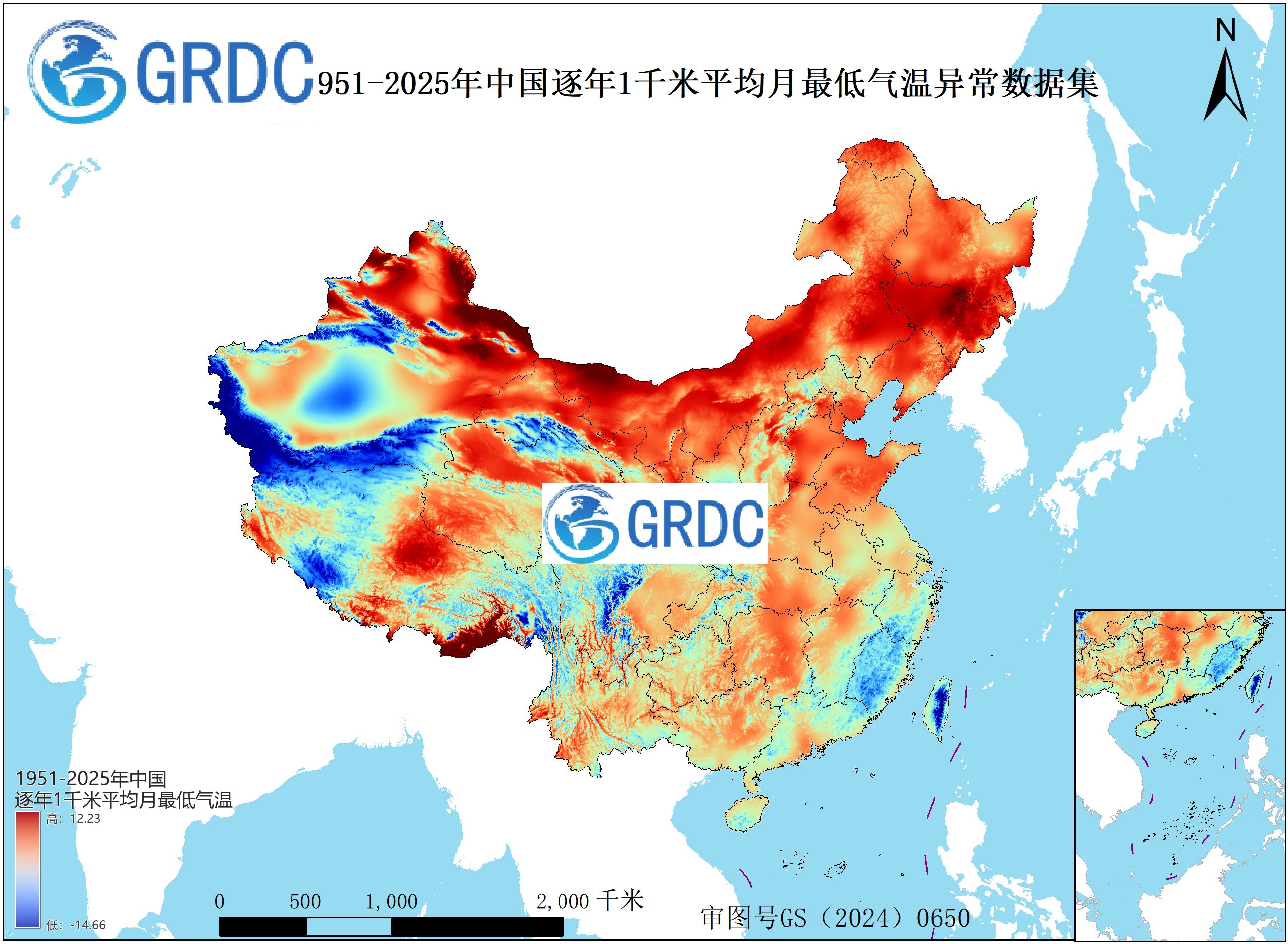 1951-2025年中国1km平均月最低气温逐年异常数据集