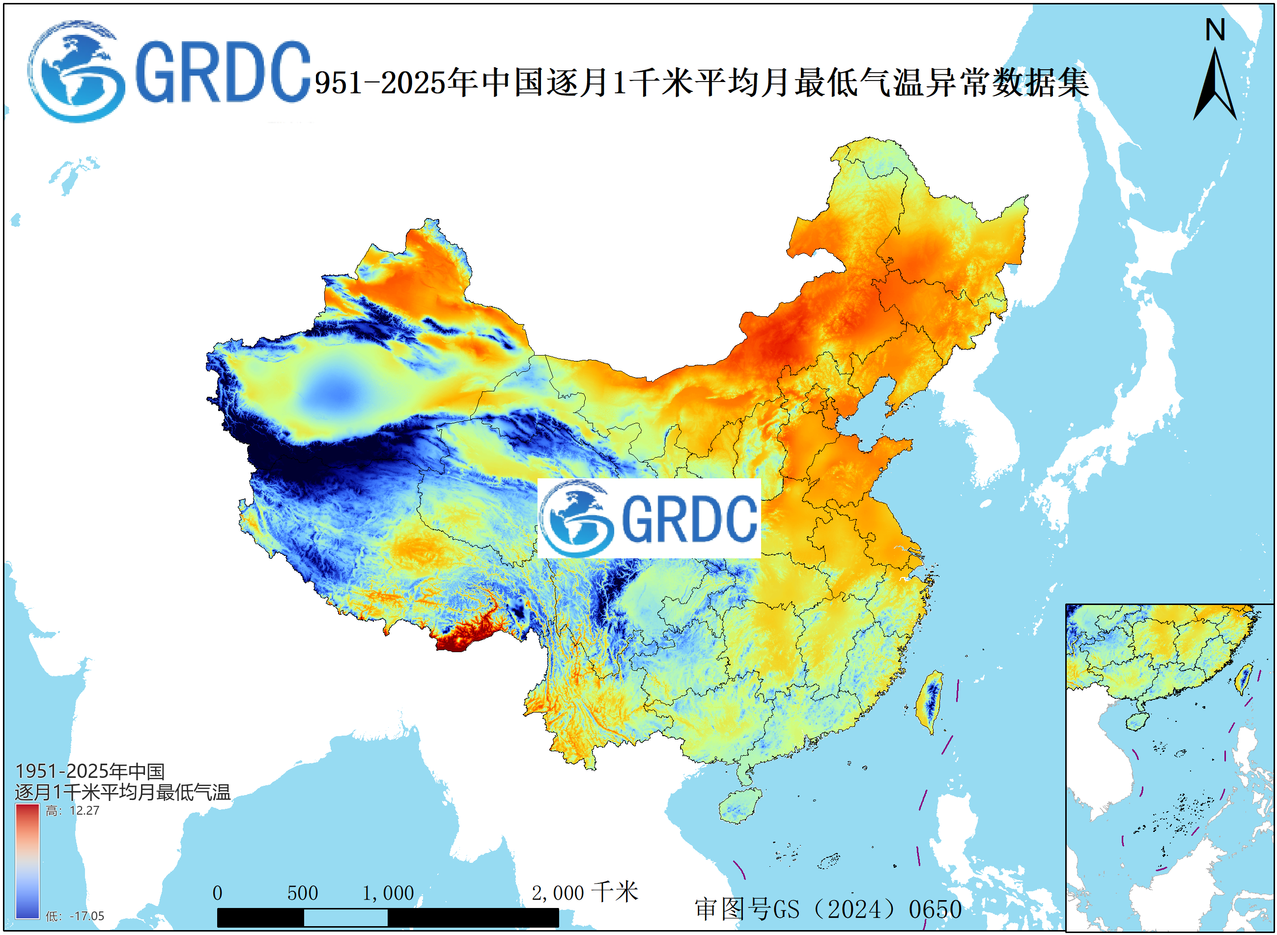 1951-2025年中国1km平均月最低气温逐月序列异常数据集