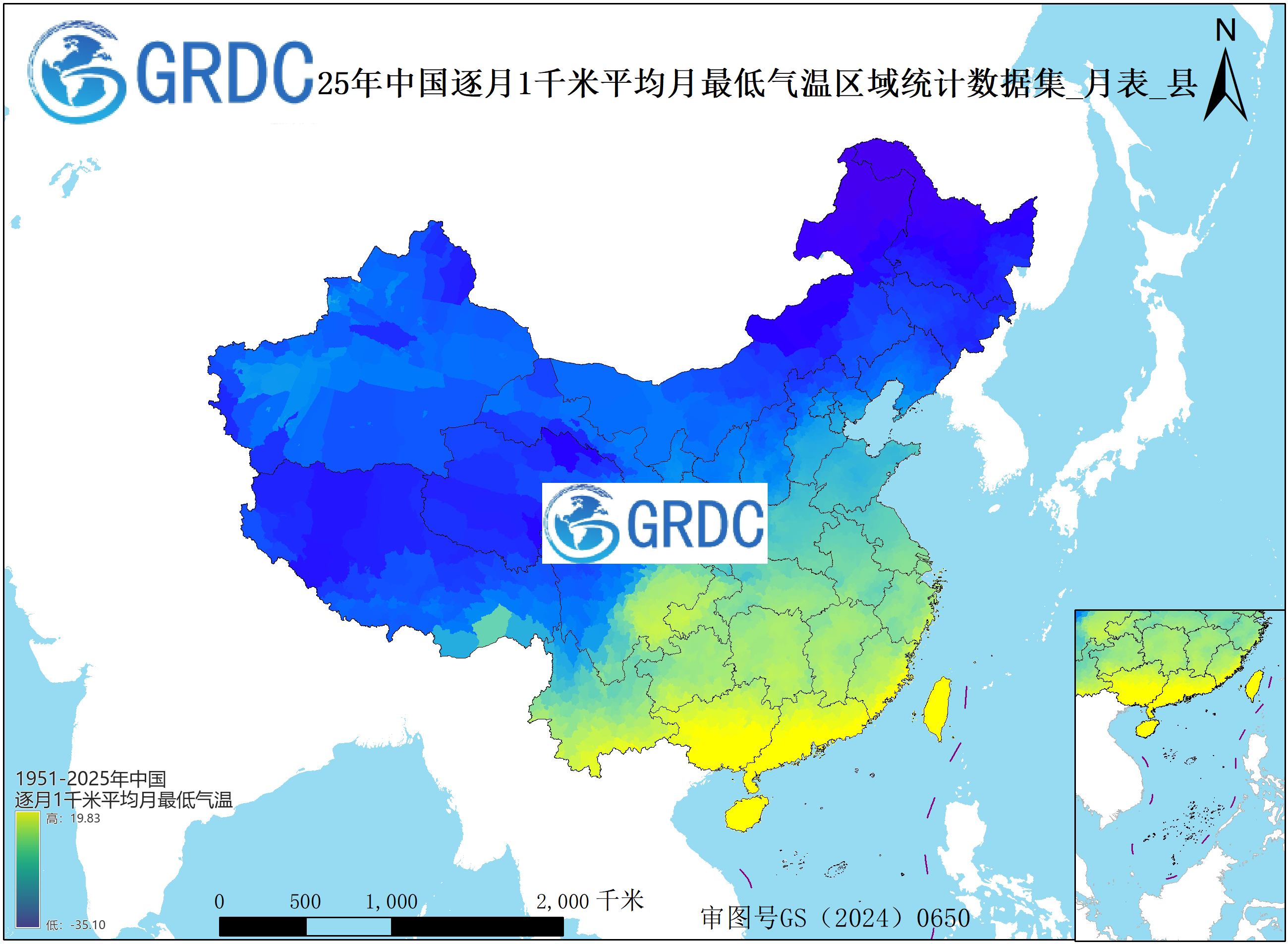 1951-2025年中国1km平均月最低气温逐月区域统计数据集_月表_县