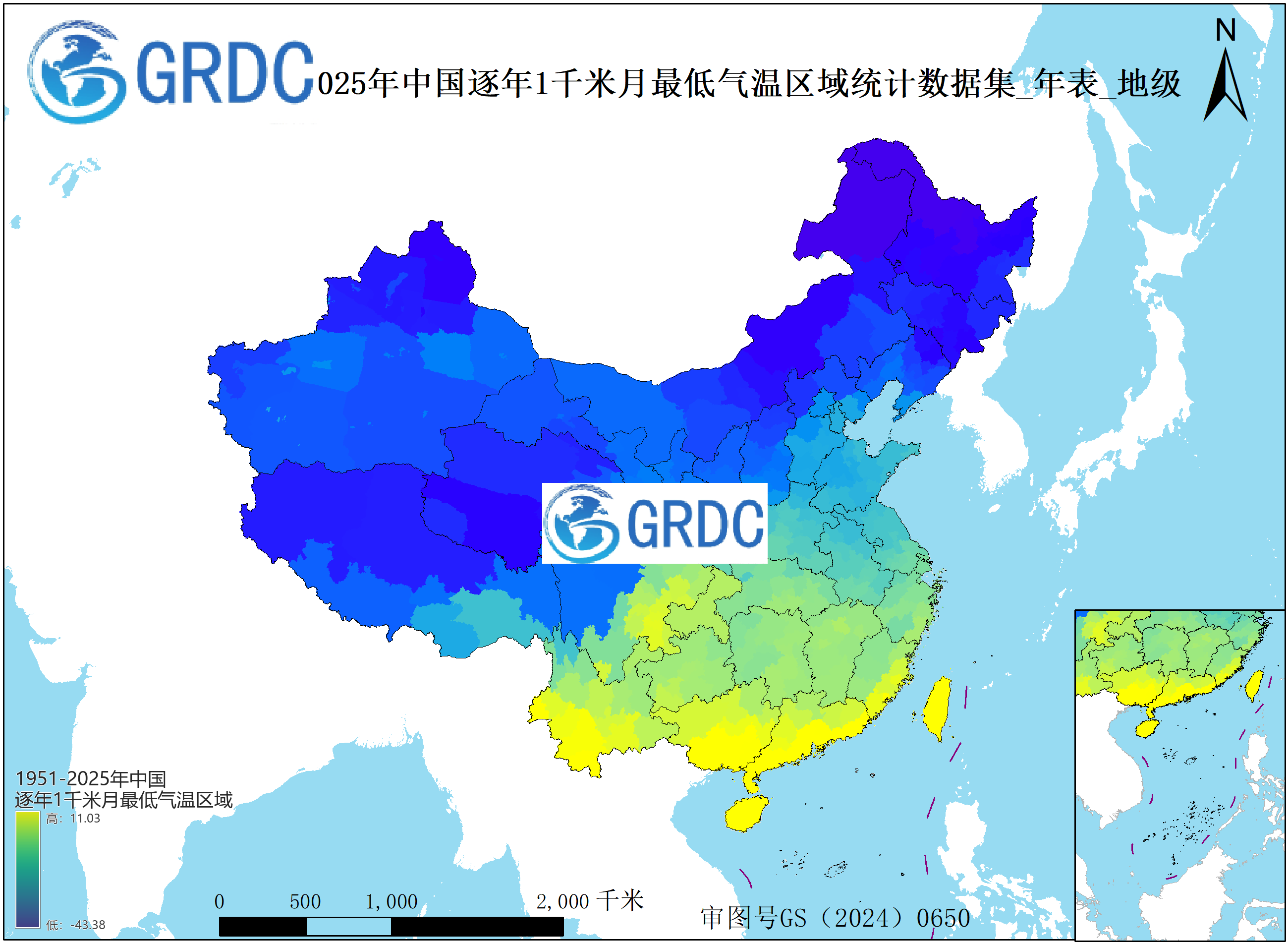 1951-2025年中国1km月最低气温逐年区域统计数据集_年表_地级