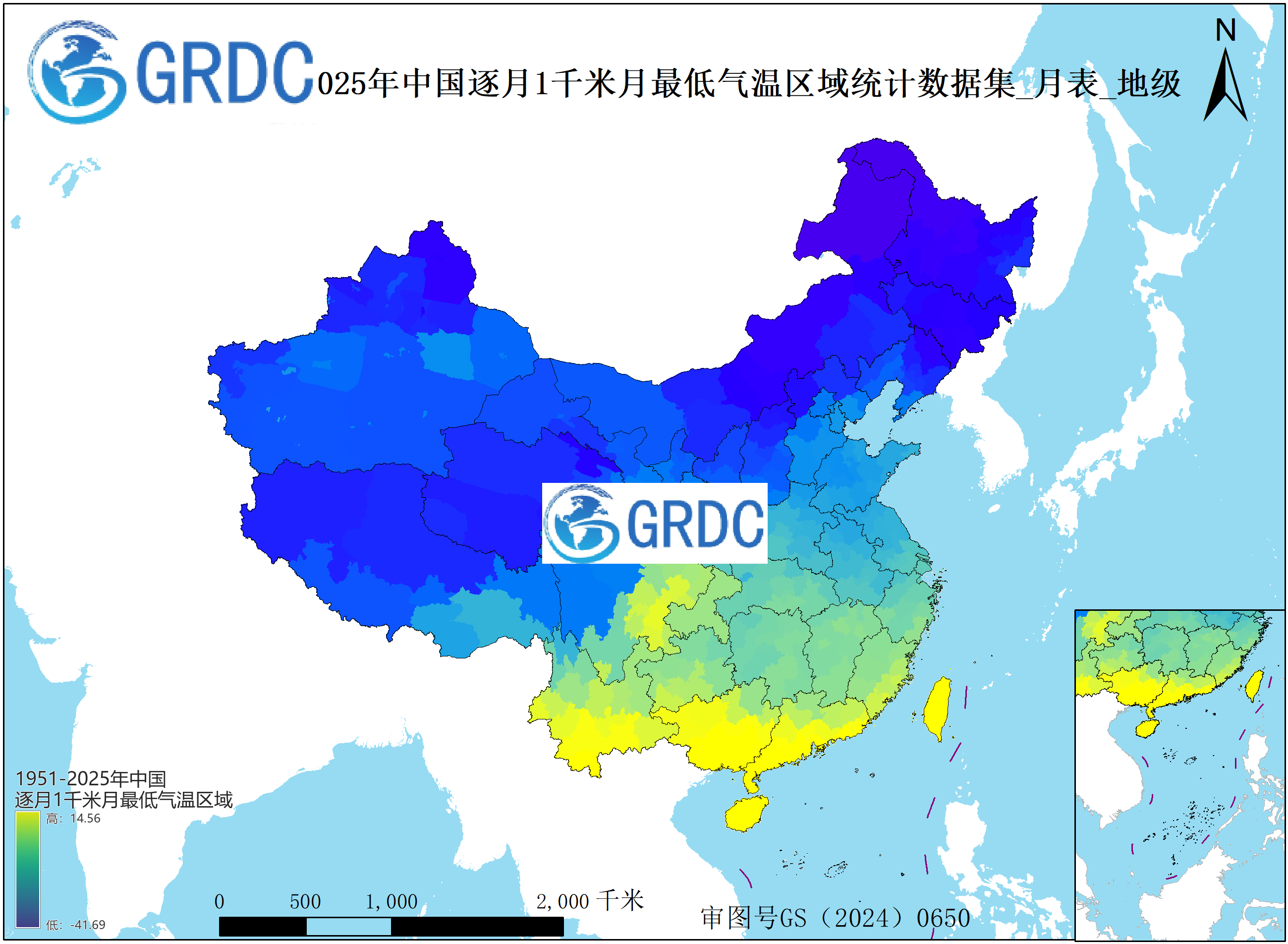 1951-2025年中国1km月最低气温逐月区域统计数据集_月表_地级