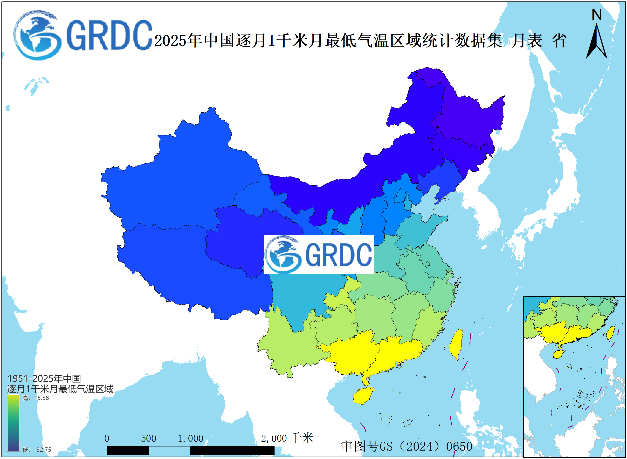 1951-2025年中国1km月最低气温逐月区域统计数据集_月表_省