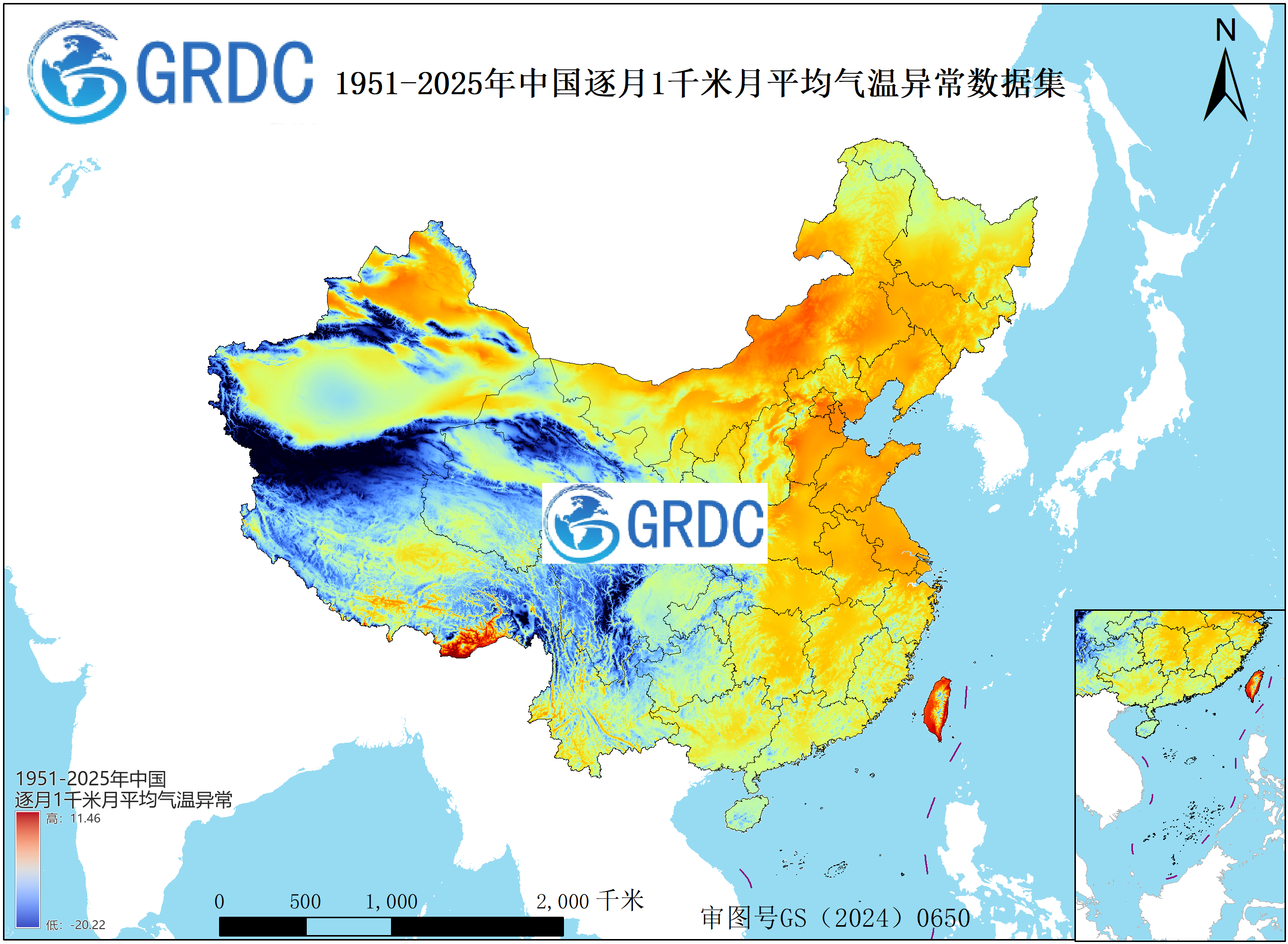 1951-2025年中国1km月平均气温逐月序列异常数据集