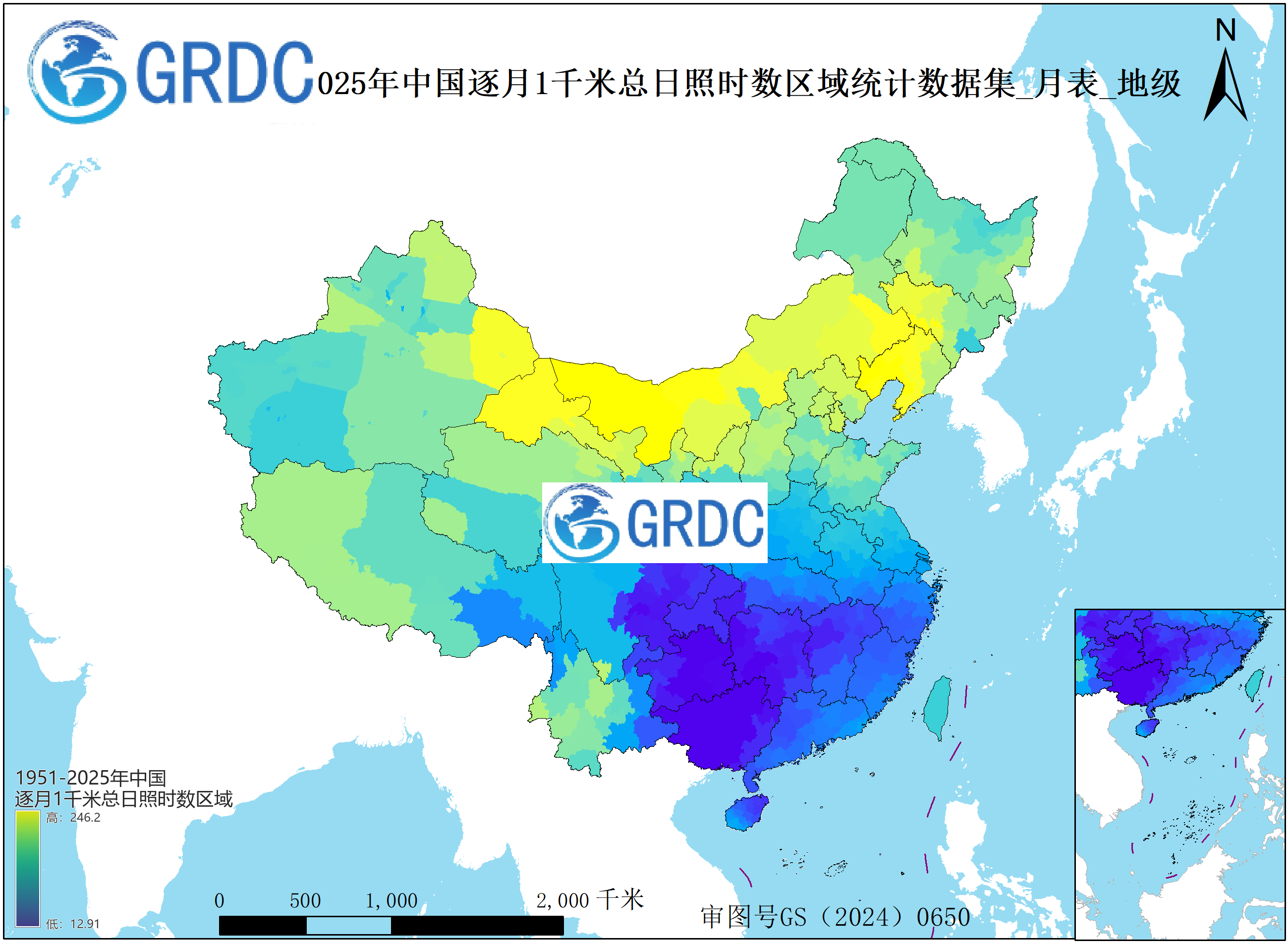 1951-2025年中国1km总日照时数逐月区域统计数据集_月表_地级