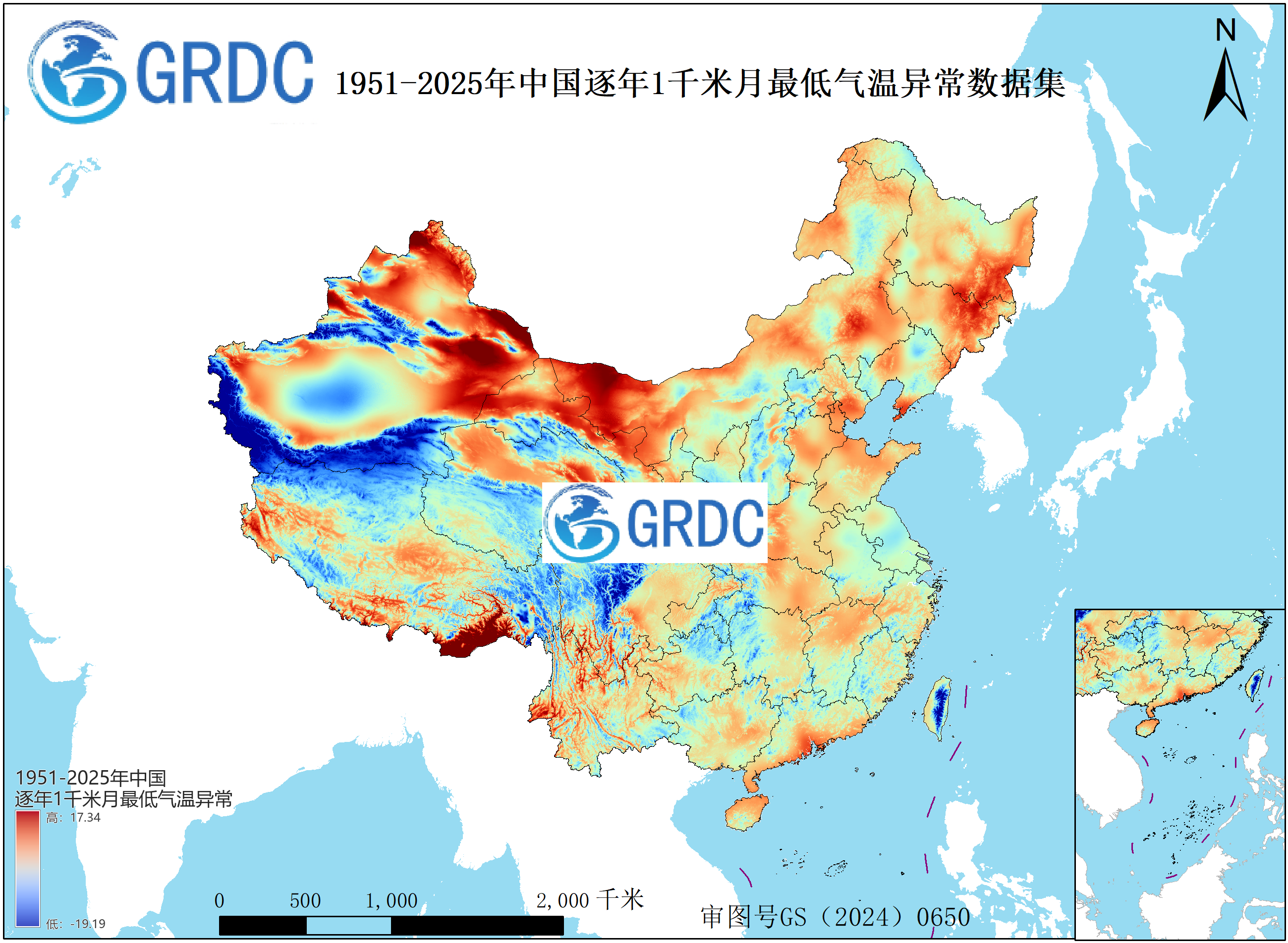 1951-2025年中国1km月最低气温逐年异常数据集