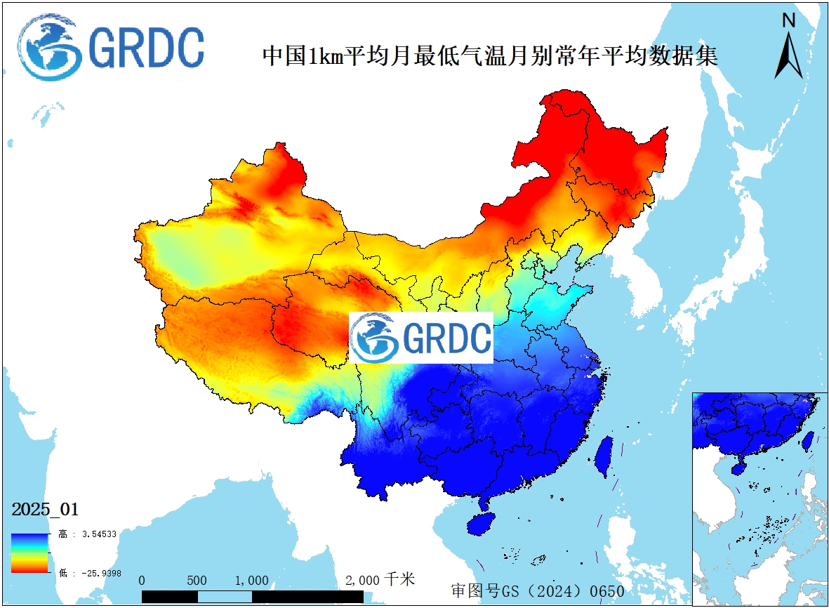 1951-2025年中国1km平均月最低气温月别常年平均数据集