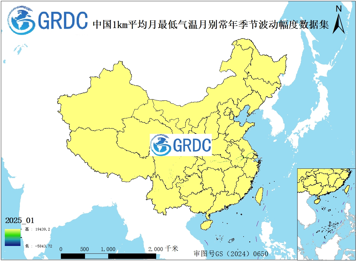 1951-2025年中国1km平均月最低气温月别常年季节波动幅度数据集
