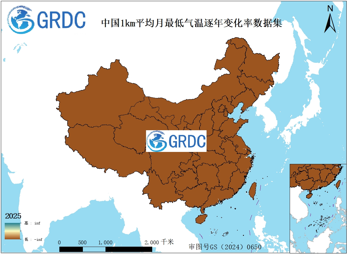 1951-2025年中国1km平均月最低气温逐年变化率数据集