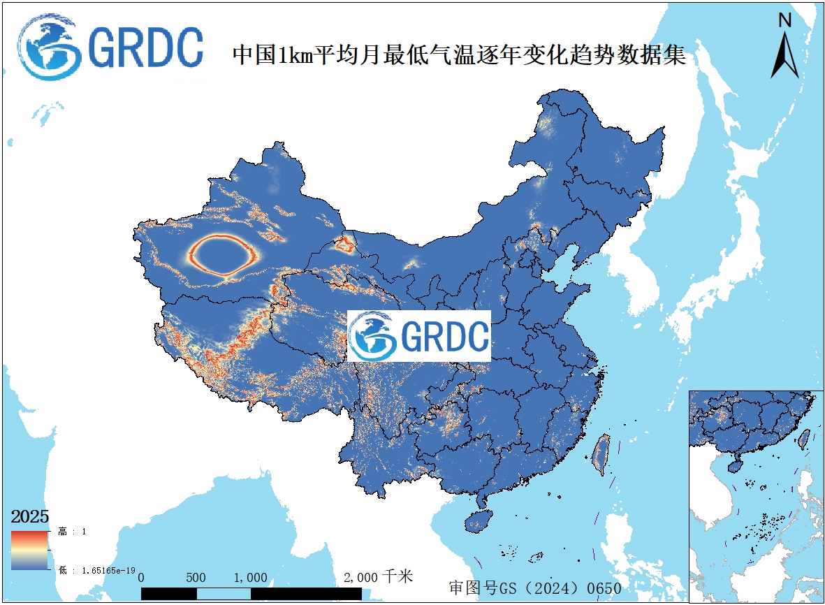 1951-2025年中国1km平均月最低气温逐年变化趋势数据集