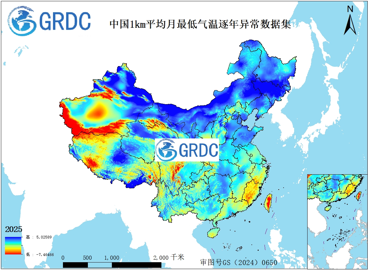 1951-2025年中国1km平均月最低气温逐年异常数据集