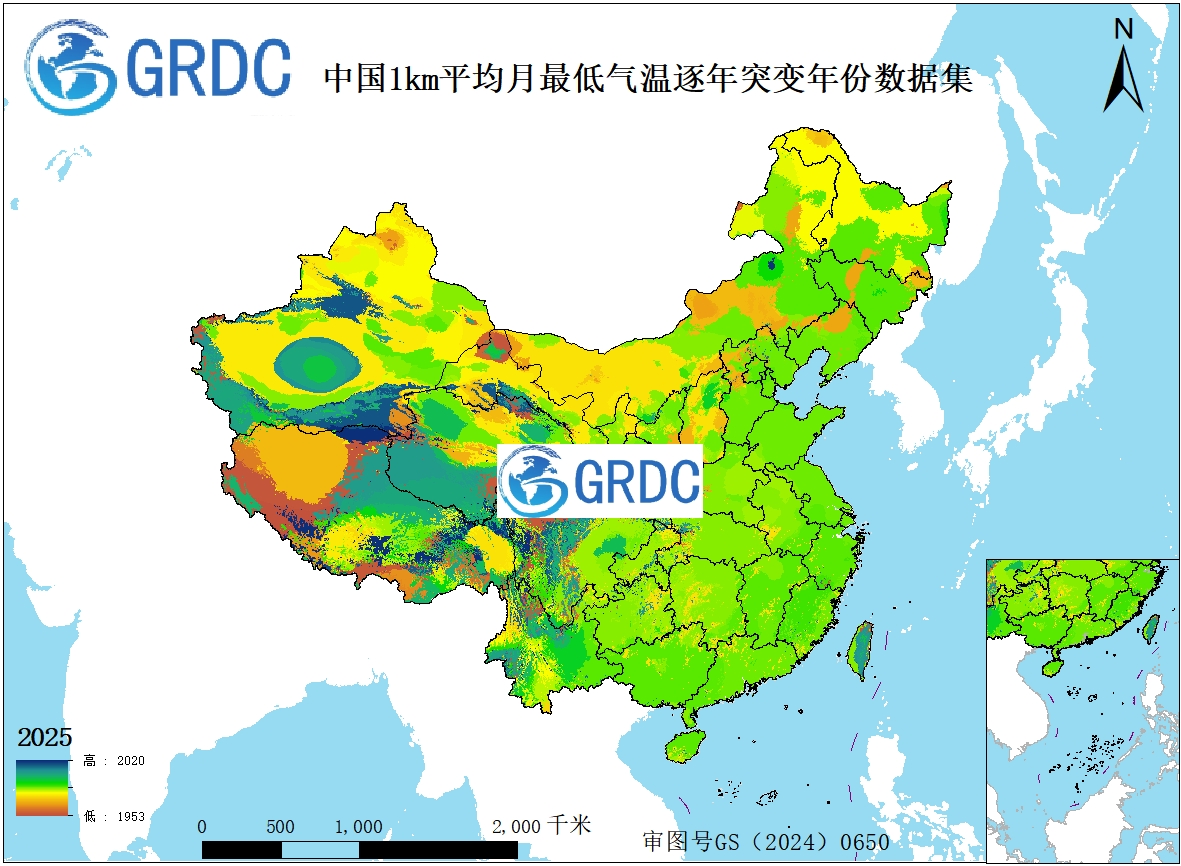 1951-2025年中国1km平均月最低气温逐年突变年份数据集