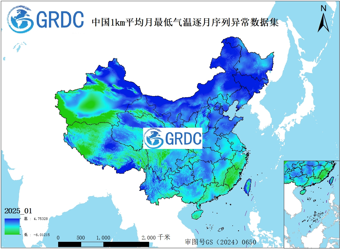 1951-2025年中国1km平均月最低气温逐月序列异常数据集