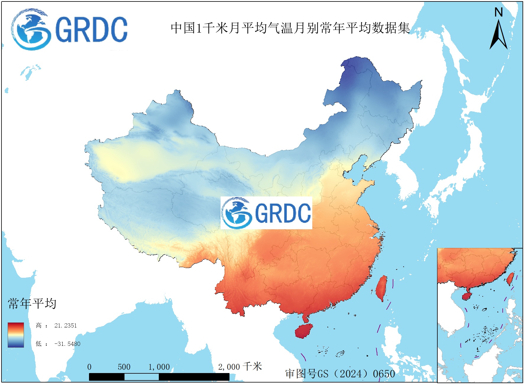 1951-2025年中国1km月平均气温月别常年平均数据集