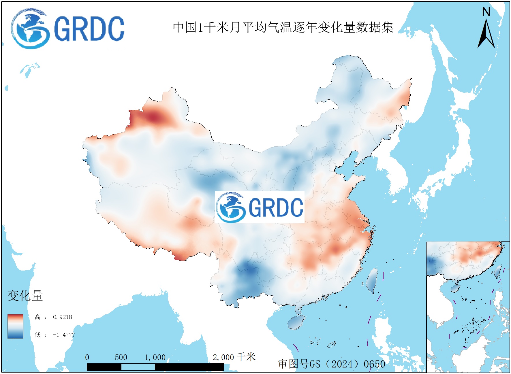 1951-2025年中国1km月平均气温逐年变化量数据集