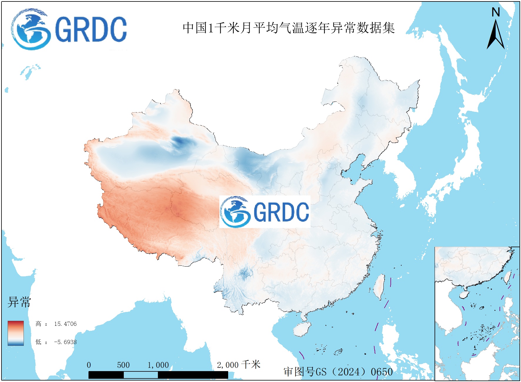 1951-2025年中国1km月平均气温逐年异常数据集