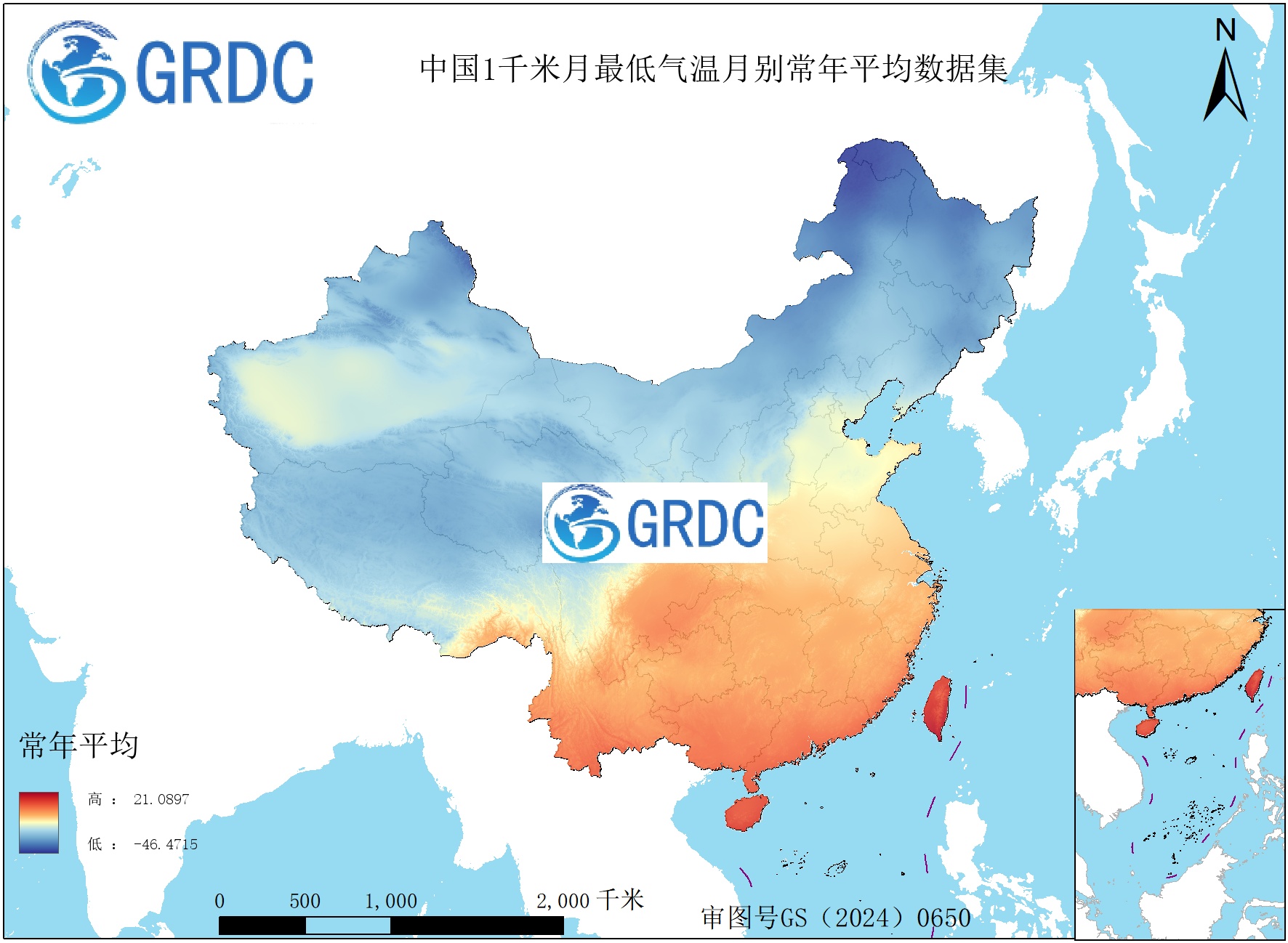 1951-2025年中国1km月最低气温月别常年平均数据集