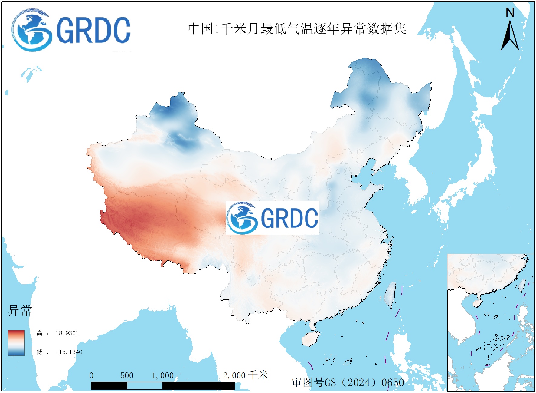 1951-2025年中国1km月最低气温逐年异常数据集