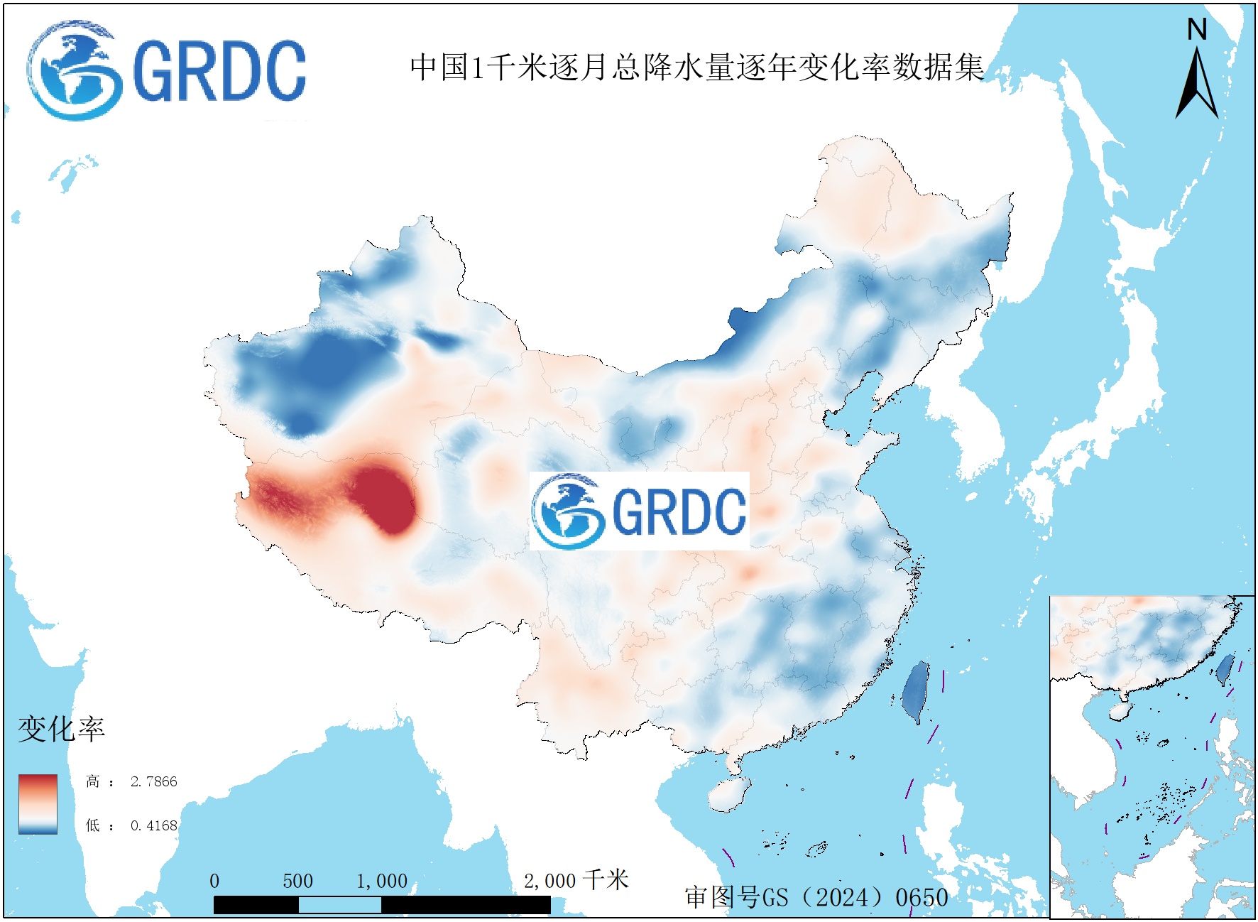 1951-2025年中国1km总降水量逐年变化率数据集