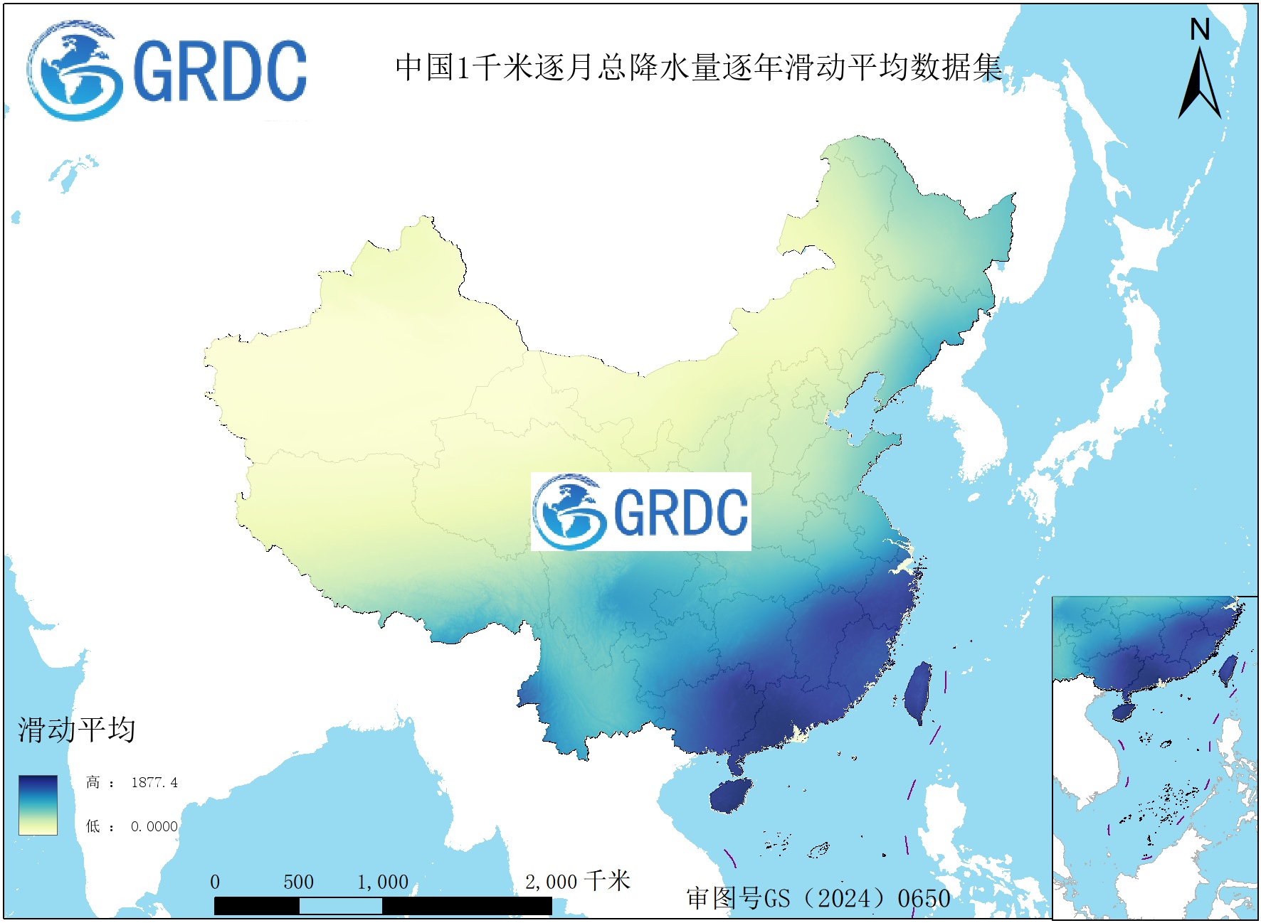 1951-2025年中国1km总降水量逐年滑动平均数据集