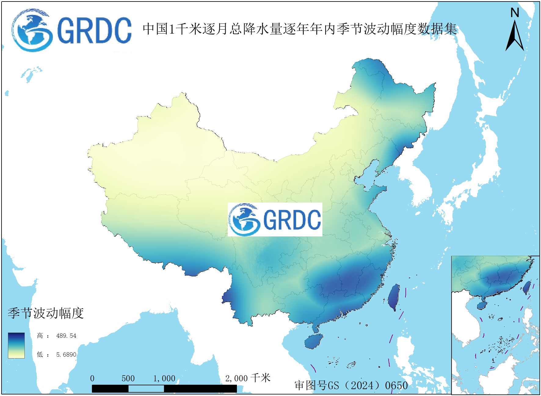 1951-2025年中国1km总降水量逐年年内季节波动幅度数据集