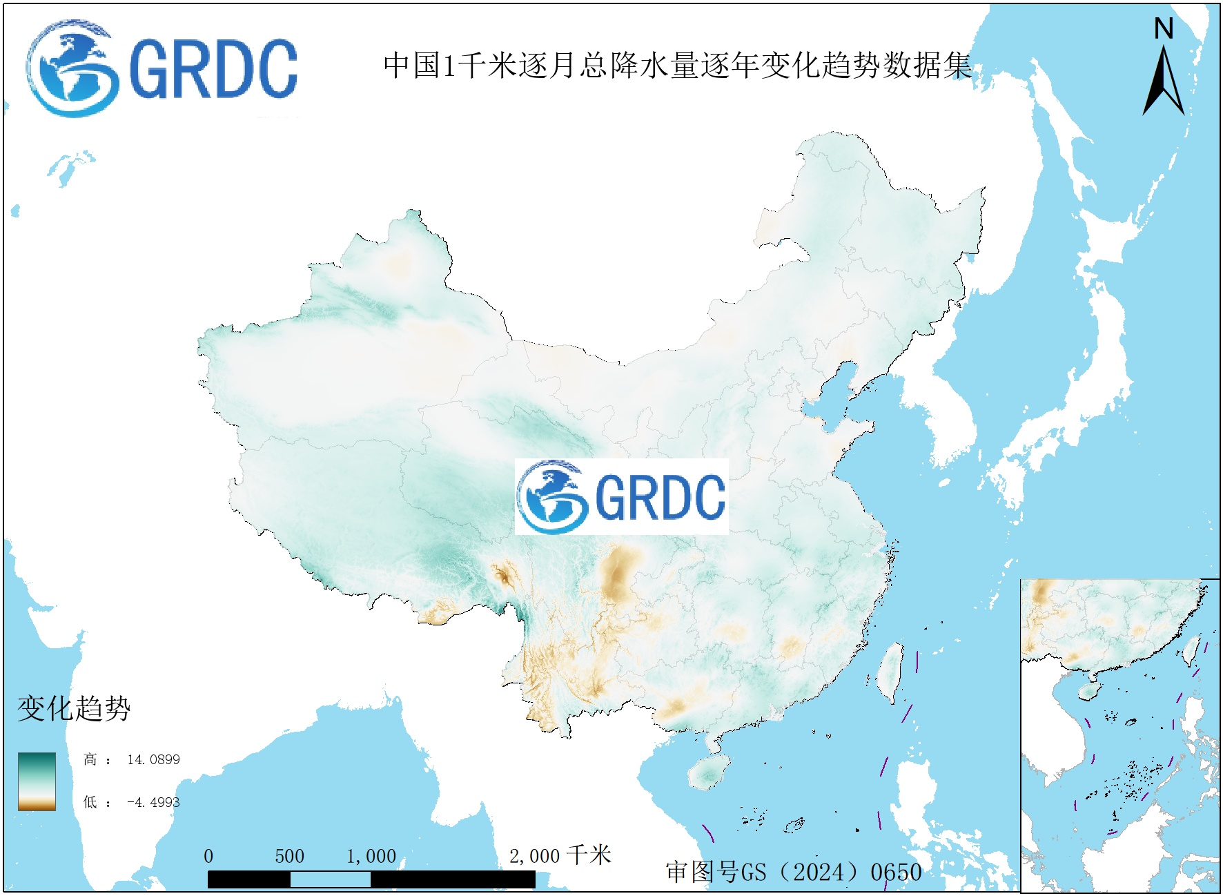 1951-2025年中国1km总降水量逐年变化趋势数据集