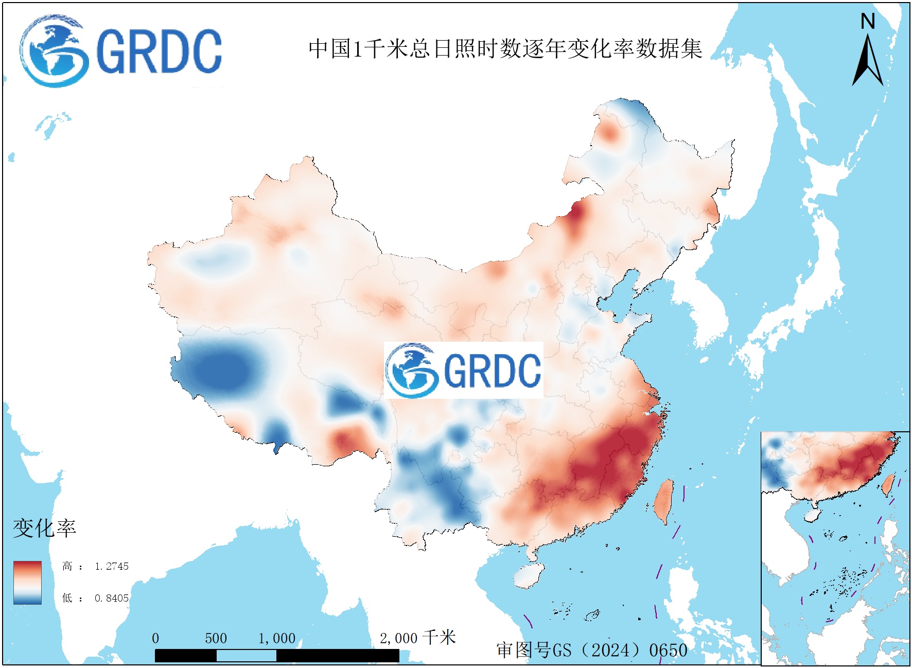 1951-2025年中国1km总日照时数逐年变化率数据集