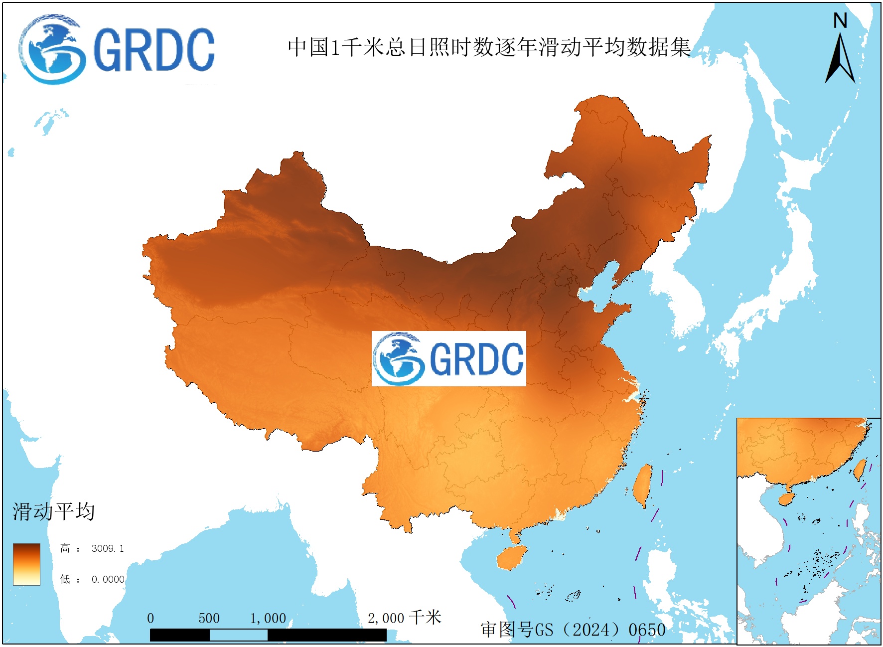 1951-2025年中国1km总日照时数逐年滑动平均数据集
