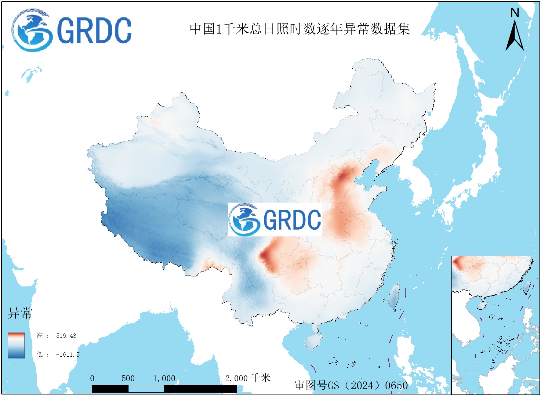 1951-2025年中国1km总日照时数逐年异常数据集