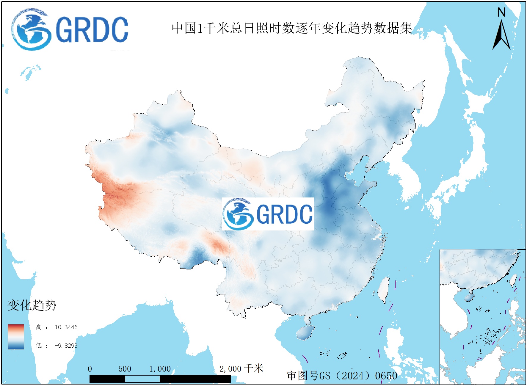 1951-2025年中国1km总日照时数逐年变化趋势数据集