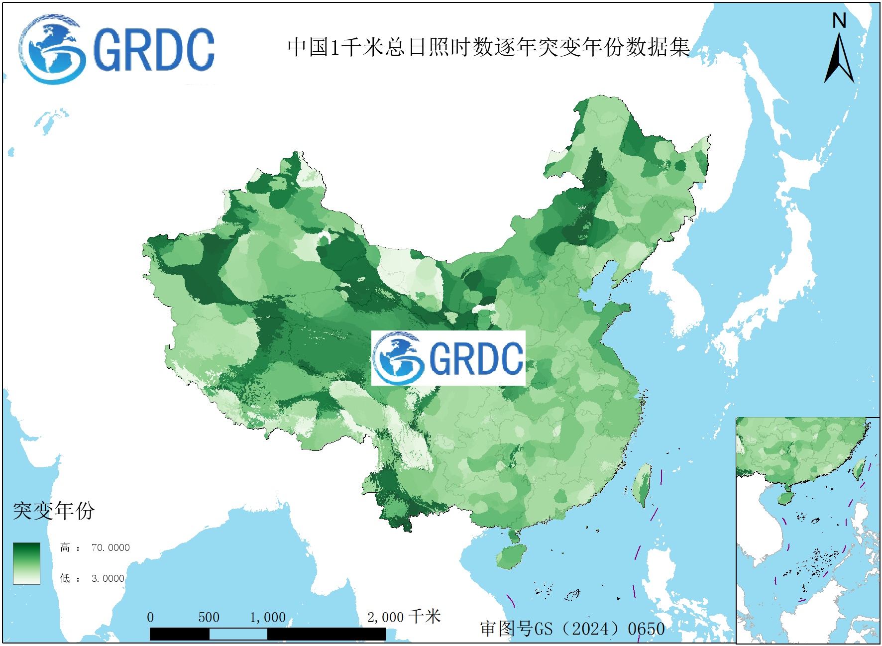 1951-2025年中国1km总日照时数逐年突变年份数据集