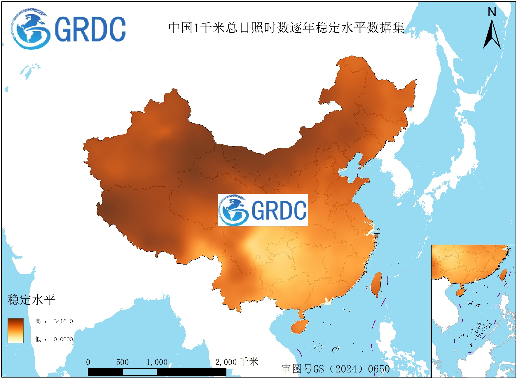 1951-2025年中国1km总日照时数逐年稳定水平数据集