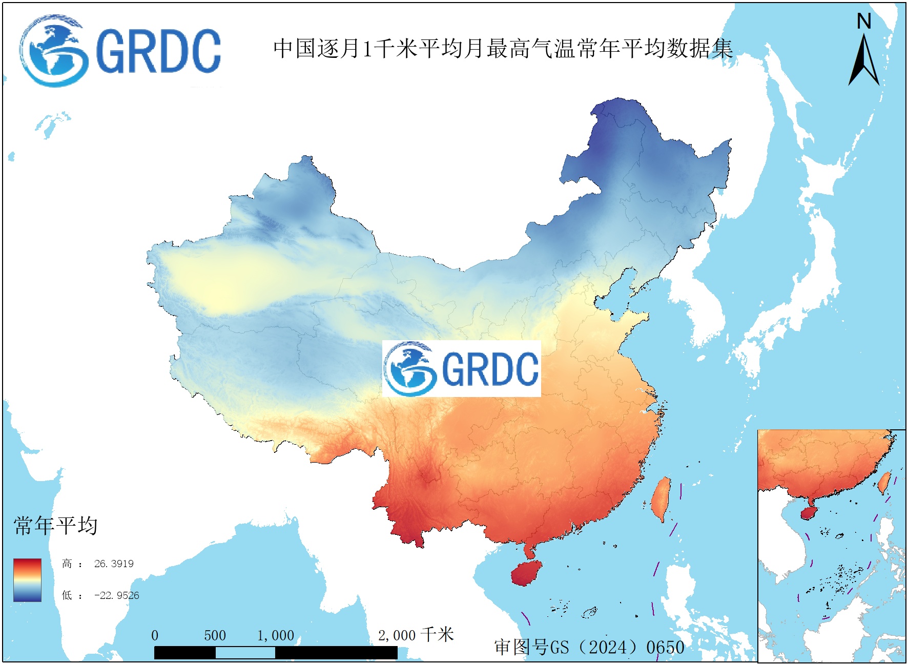 1951-2025年中国1km平均月最高气温月别常年平均数据集