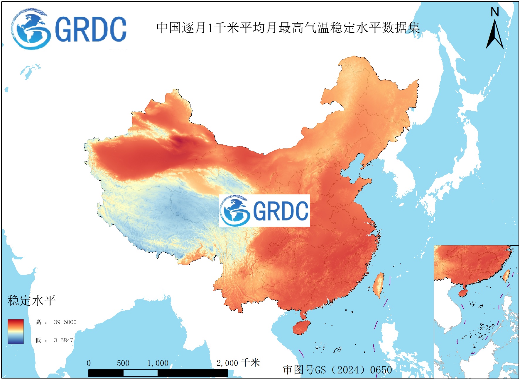 1951-2025年中国1km平均月最高气温逐月稳定水平数据集