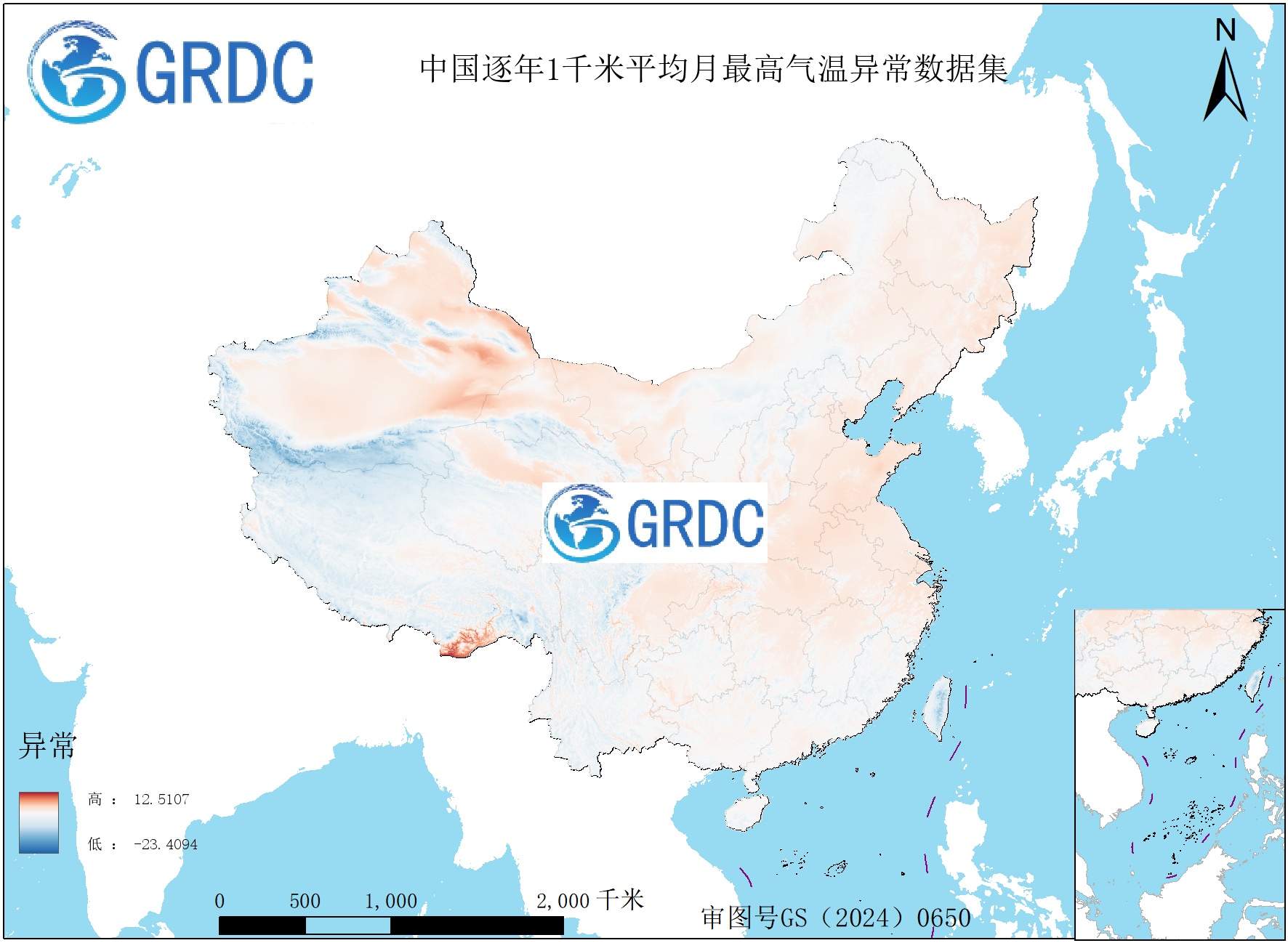 1951-2025年中国1km平均月最高气温逐年异常数据集