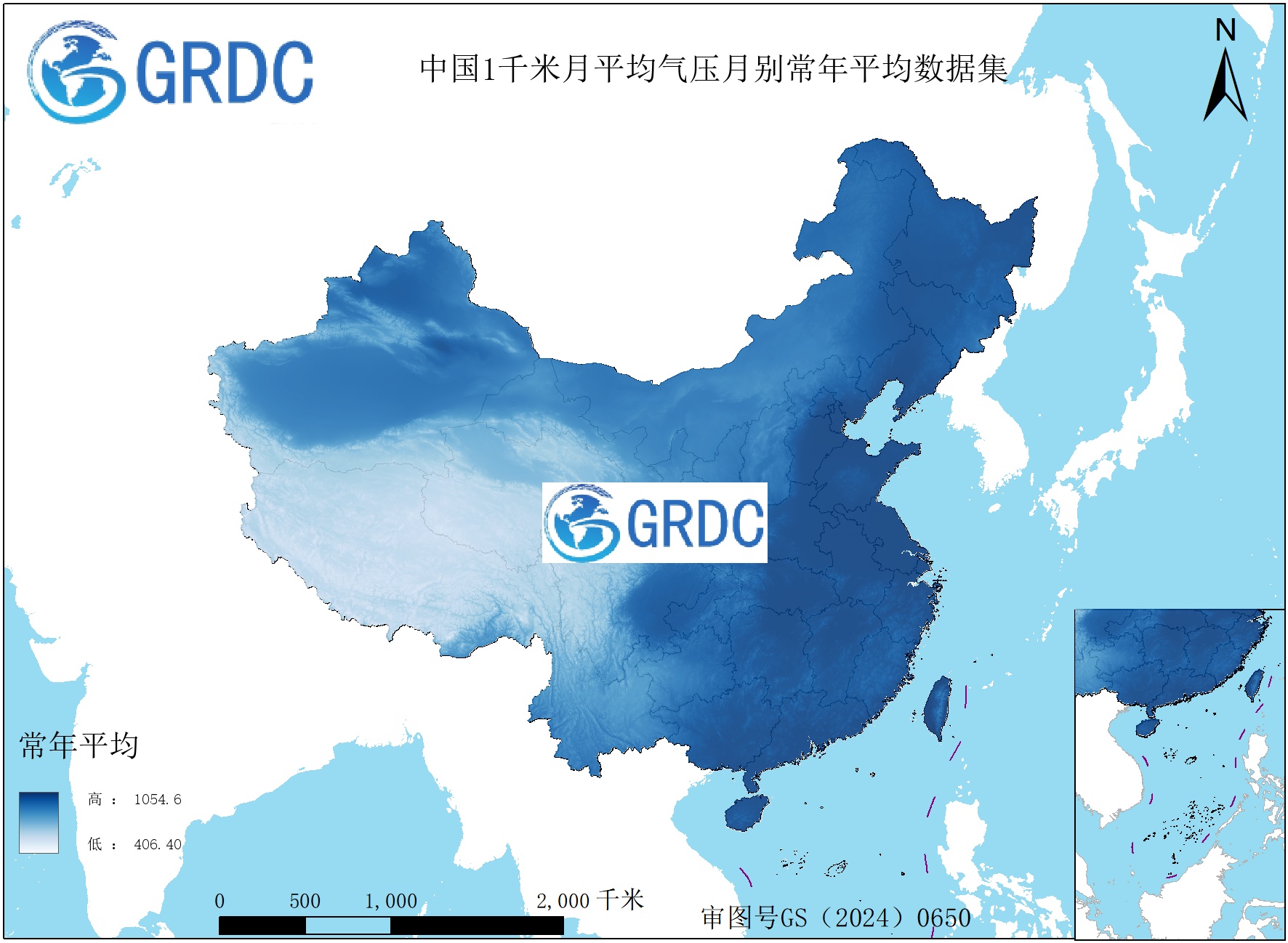 1951-2025年中国1km月平均气压月别常年平均数据集