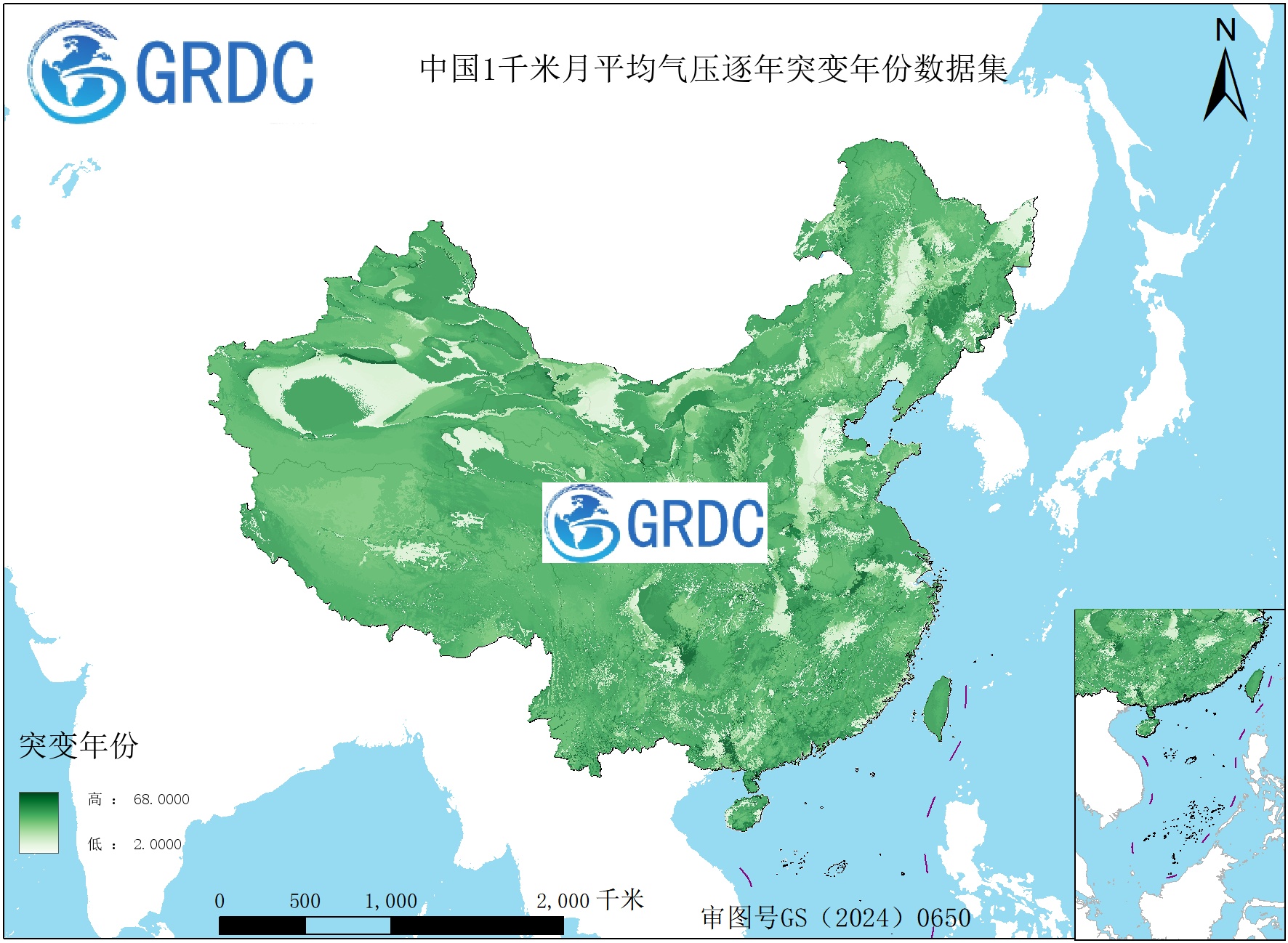 1951-2025年中国1km月平均气压逐年突变年份数据集