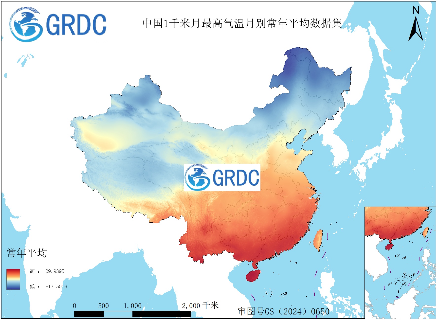 1951-2025年中国1km月最高气温月别常年平均数据集