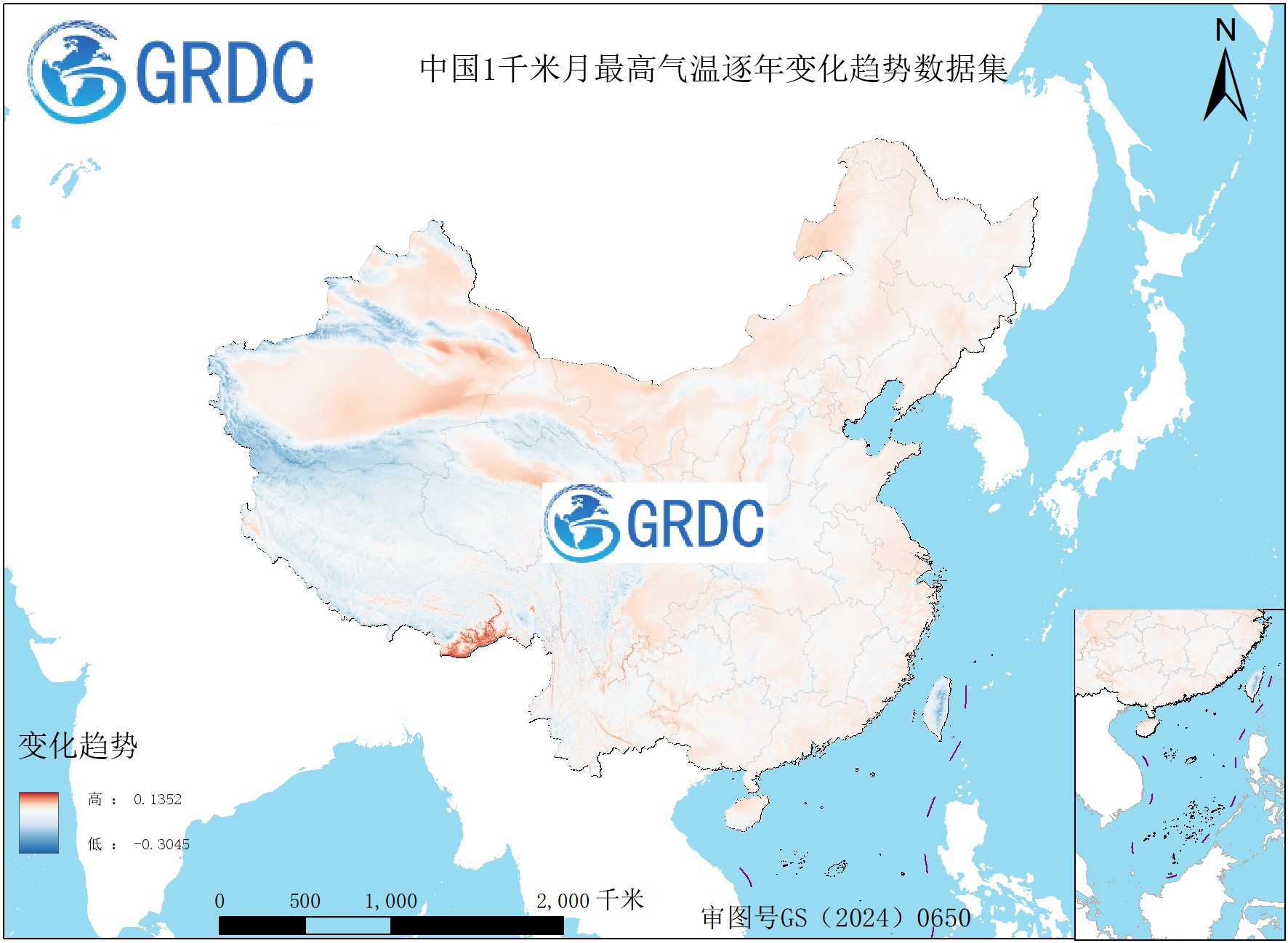 1951-2025年中国1km月最高气温逐年变化趋势数据集