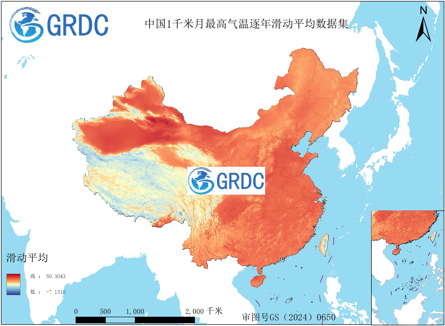 1951-2025年中国1km月最高气温逐年滑动平均数据集
