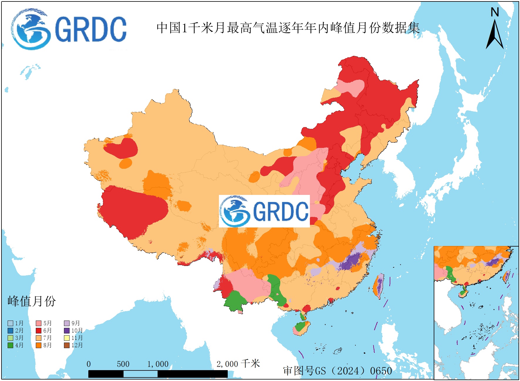 1951-2025年中国1km月最高气温逐年年内峰值月份数据集