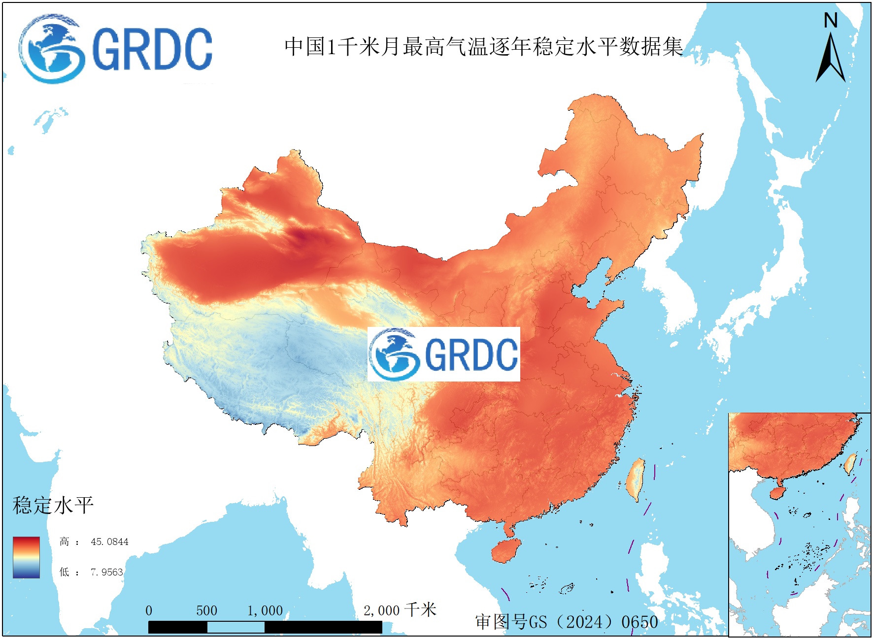 1951-2025年中国1km月最高气温逐年稳定水平数据集