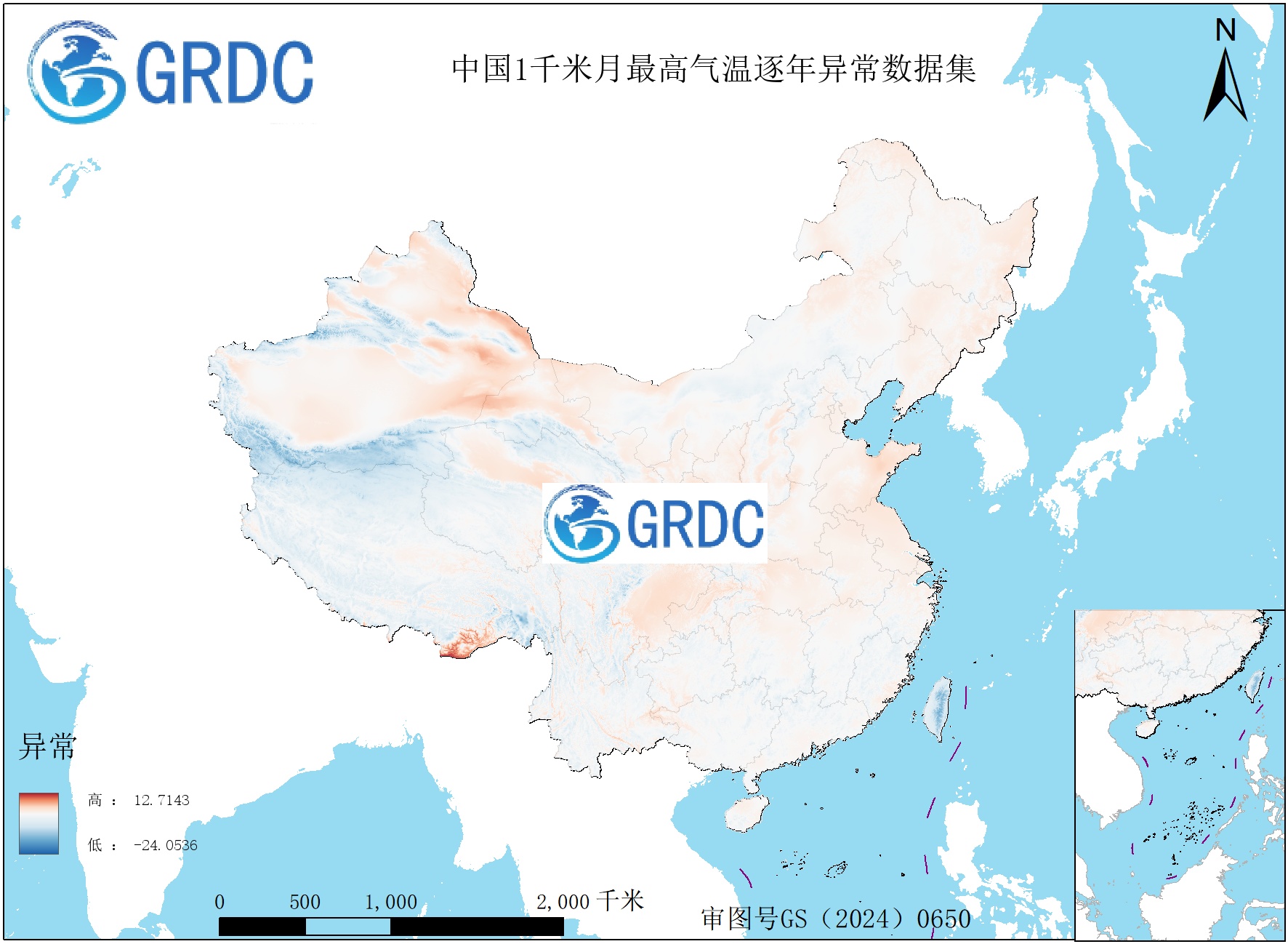 1951-2025年中国1km月最高气温逐年异常数据集